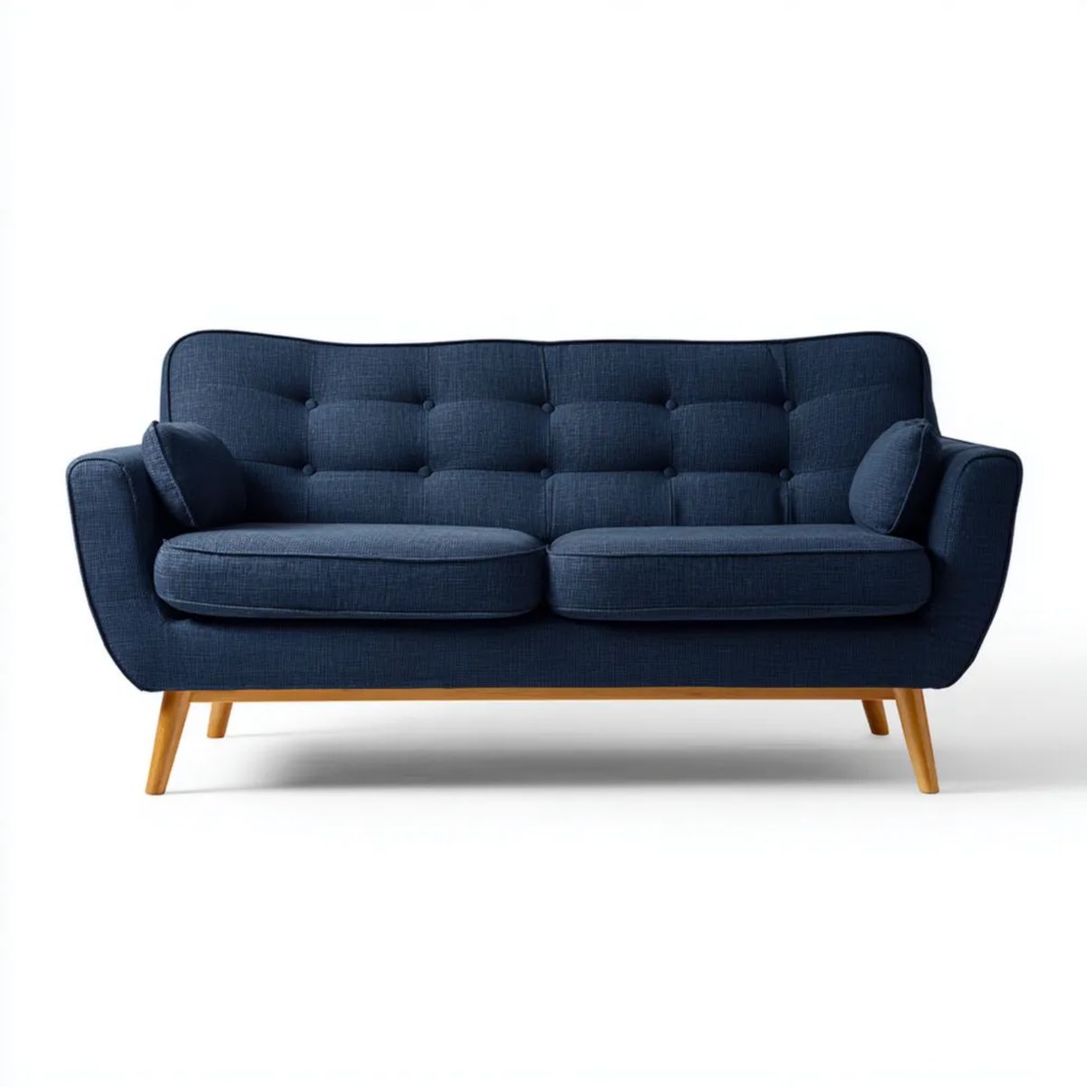 Dwuosobowa sofa z tkaniny granatowa, drewniane nogi, 160 × 85 × 88 cm