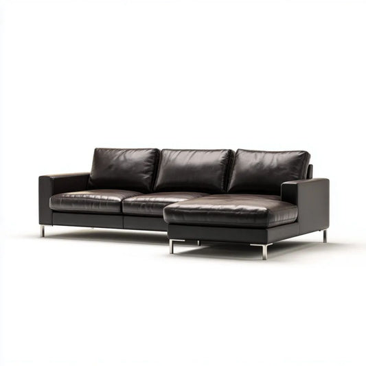 Czarna sofa narożna w kształcie L z ekoskóry 280 × 170 × 85 cm