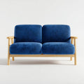 Dwuosobowa sofa granatowa z litego drewna i sztruksu poliestrowego, 126 x 76 x 82 cm