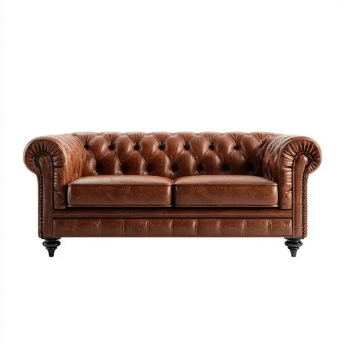 Dwuosobowa sofa Chesterfield z tapicerką PU, brązowo-czarna, 170 × 85 × 75 cm