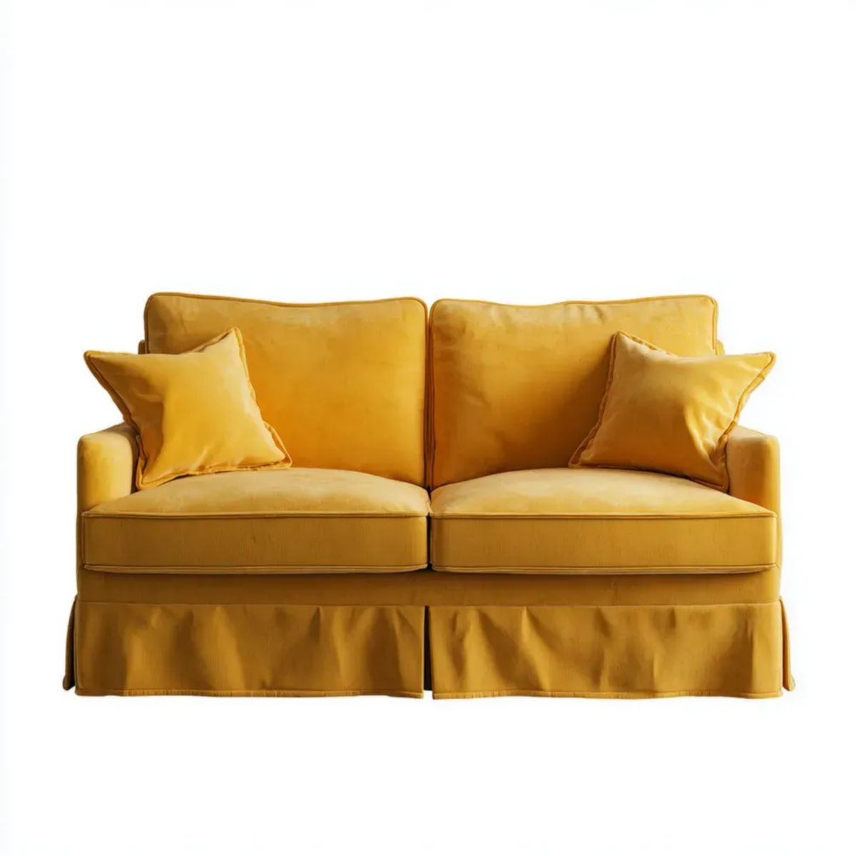 Musztardowa sofa dwuosobowa z aksamitu 180 x 90 x 88 cm